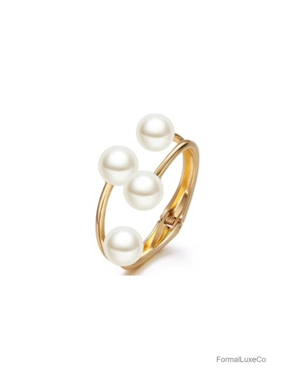 Gold-Plated Alloy Cuff Bracelet with Simulated Pearls Adjustable Open Fit